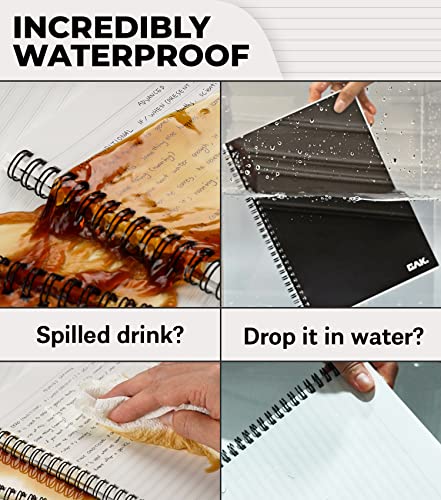 GAK. Stone Paper Waterproof Spiral Notebook, 7.20”x10.11”, 50 sheets, Durable Notebook, Eco-Friendly Mineral Stone Paper Notebook, Waterproof Notepad, Ruled, Black