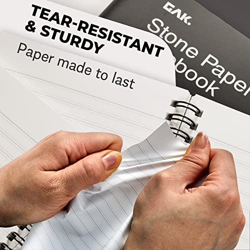 GAK. Stone Paper Waterproof Spiral Notebook, 7.20”x10.11”, 50 sheets, Durable Notebook, Eco-Friendly Mineral Stone Paper Notebook, Waterproof Notepad, Ruled, Black