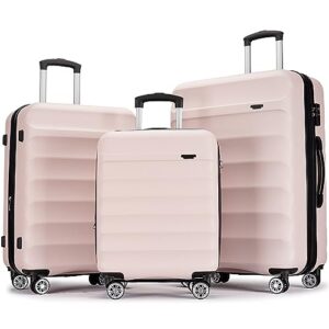 ginzatravel 3-piece luggage set with tsa locks, expandable, and friction-resistant in light pink - includes 20", 24" & 28" spinner suitcases