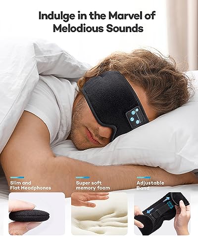 Sleep Headphones, Wireless Music Eye Mask,Ezona 3D Light Blocking Music Eye Mask Earbuds Cover with Adjustable Strap for Side Sleepers Insomnia Travel Yoga Nap Gifts for Men Women