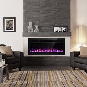 LITSDFM 31 Inch Electric Fireplace, Recessed and Wall Mounted Fireplace, Fireplace Heater and Linear Fireplace, with Timer, Remote Control, Adjustable Flame Color, 750/1500W, Black