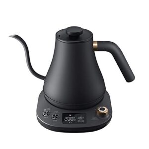 gooseneck kettle temperature control, pour over electric kettle for coffee and tea, 100% stainless steel inner, 1200w rapid heating, 0.8l, built-in stopwatch, matte black
