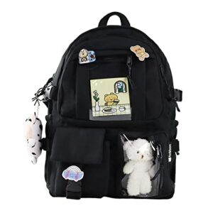 aomoon kawaii backpack lovely pastel rucksack for teen girls aesthetic student bookbags with kawaii pin and cute accessories (black-c) one size