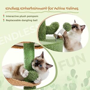 PAWZ Road Cat Tree 32 Inches Cactus Cat Tower with Sisal Covered Scratching Post, Cozy Condo, Plush Perches and Fluffy Balls for Indoor Cats