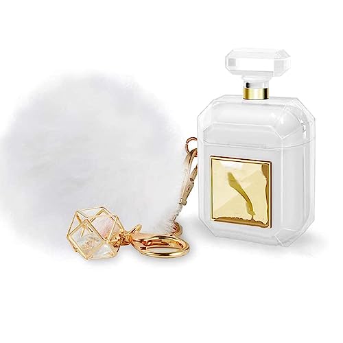 Pummelouty AirPods Case Perfume Cover with Keychain Perfume Bottle and Fur Ball, Luxury Cute Design Silicone Soft Shockproof AirPods Case for Girls and Women