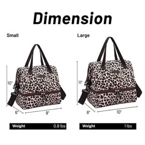 MIER Dual Compartment Lunch Bag Womens Lunch Box Cute Insulated Large Leak Proof Cooler Totes Bags with Shoulder Strap for Adult Work Office Beach Picnic Travel, Double Deck, Leopard