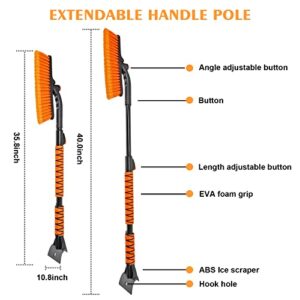 Aoryoa 44" Ice Scraper and Extendable Snow Brush, Ice Scraper for Car Windshield Detachable Snow Removal Tool with 360°Pivoting Brush Head Ergonomic Foam Grip Telescoping Brush for Cars Trucks SUVs