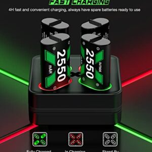 Charger for Rechargeable Xbox One Controller Battery Pack with 4x2550mAh Batteries for Xbox Series X|S/Xbox One, Battery Charger Station for Wireless Xbox One S/Xbox One X/Xbox One Elite Controllers