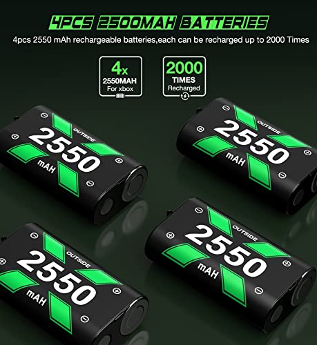 Charger for Rechargeable Xbox One Controller Battery Pack with 4x2550mAh Batteries for Xbox Series X|S/Xbox One, Battery Charger Station for Wireless Xbox One S/Xbox One X/Xbox One Elite Controllers