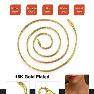 Gold Round Snake Chain Jewelry Women DIY Slim Chain Necklace Gold Plated 18 Inch 2MM Shiny Charms