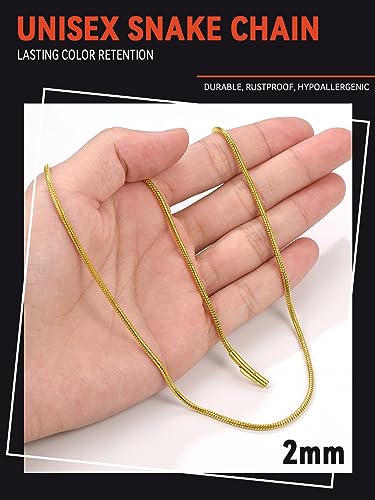 Gold Round Snake Chain Jewelry Women DIY Slim Chain Necklace Gold Plated 18 Inch 2MM Shiny Charms