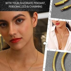 Gold Round Snake Chain Jewelry Women DIY Slim Chain Necklace Gold Plated 18 Inch 2MM Shiny Charms