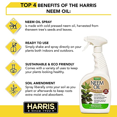 Harris Neem Oil Spray for Plants, Cold Pressed Ready to Use, 20oz