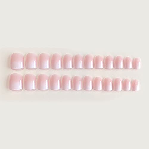 DANMANR Square Press on Nails Short Fake Nails French Acrylic Full Cover False Nails for Women and Girls24PCS