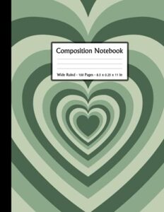 composition notebook aesthetic: sage green coffee love heart latte pattern | notebook for school, girls, boys, college students, kids, elementary school and note taking