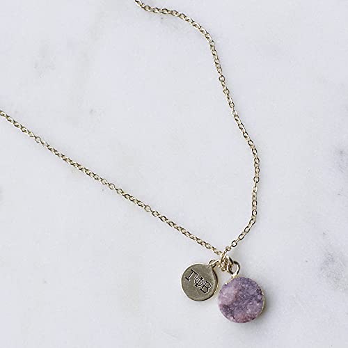 Sorority Shop SGR Necklace - Sigma Gamma Rho Metallic Gold Druzy Gemstone Necklace With Engraved Pendant – 14K Gold Dipped Jewelry with Red Gemstone – Sorority Gift, Charm Paraphernalia