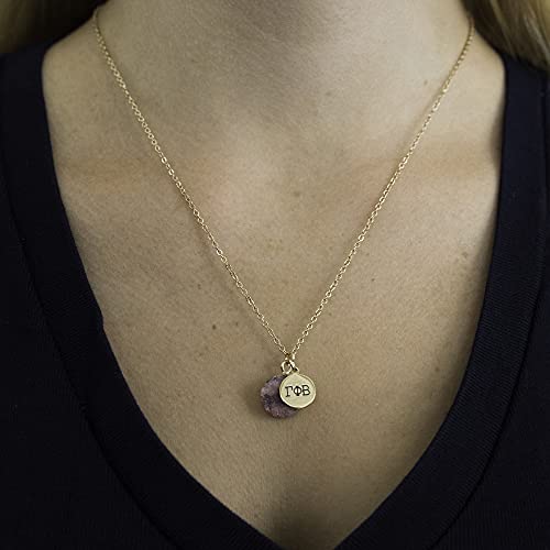 Sorority Shop SGR Necklace - Sigma Gamma Rho Metallic Gold Druzy Gemstone Necklace With Engraved Pendant – 14K Gold Dipped Jewelry with Red Gemstone – Sorority Gift, Charm Paraphernalia