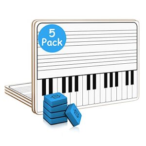 5 pack 11 x 14 inch piano board dry erase white boards lapboard l double sided music staff whiteboard for kids students, musicians and home (5 erasers included)