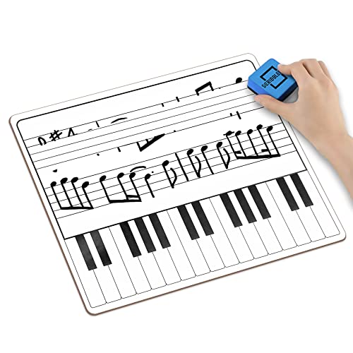 5 Pack 11 x 14 Inch Piano Board Dry Erase White Boards Lapboard l Double Sided Music Staff whiteboard for Kids Students, Musicians and Home (5 Erasers Included)