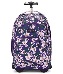 jansport driver 8 rolling backpack and computer bag, purple petals - durable laptop backpack with wheels, tuckaway straps, 15-inch laptop sleeve - premium bag rucksack
