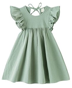 lyxiof toddler baby girl cotton linen dress ruffle sleeve halter sleeveless kids casual beach dresses green 110cm