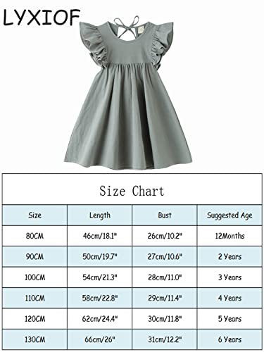 LYXIOF Toddler Baby Girl Cotton Linen Dress Ruffle Sleeve Halter Sleeveless Kids Casual Beach Dresses Green 110CM