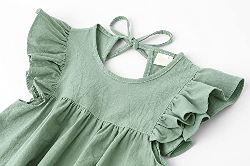 LYXIOF Toddler Baby Girl Cotton Linen Dress Ruffle Sleeve Halter Sleeveless Kids Casual Beach Dresses Green 110CM