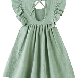 LYXIOF Toddler Baby Girl Cotton Linen Dress Ruffle Sleeve Halter Sleeveless Kids Casual Beach Dresses Green 110CM