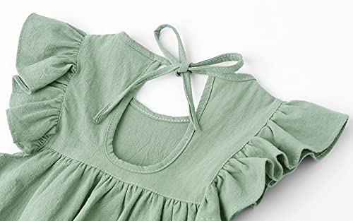 LYXIOF Toddler Baby Girl Cotton Linen Dress Ruffle Sleeve Halter Sleeveless Kids Casual Beach Dresses Green 110CM