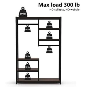 Tribesigns Free-standing Closet Organzier, Double Hanging Rod Clothes Garment Racks with Storage Shelvels, Heavy Duty Metal Closet Storage Clothing Shelving for Bedroom, Capacity 400 lbs (rustic)