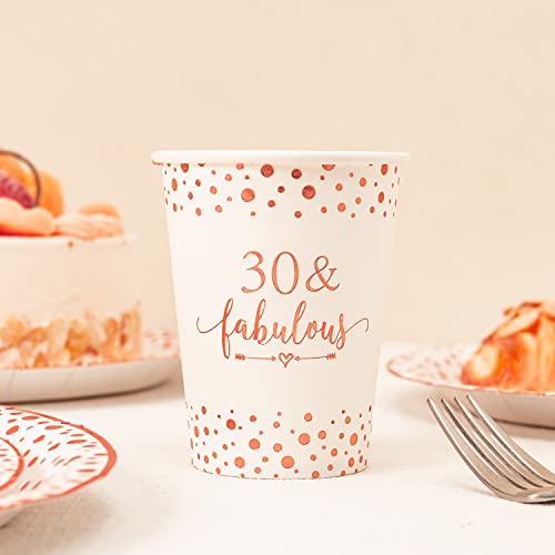 Crisky Rose Gold Foil 30 Fabulous Napkins Plates Cups Set for Women 30th Birthday Party Decorations Supplies, Disposable Tableware Set of 24 (9" Plates, 7" Plates, Luncheon Napkins, 9oz Cups)