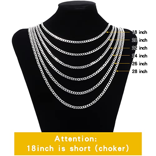 Fiusem Silver Tone Cuban Link Chain for Men, 5mm Mens Chain Necklaces, Stainless Steel Chain Necklaces for Men Women and Boys, 20 Inch