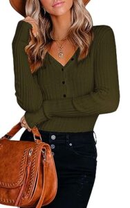 prettygarden v neck sweater women - long sleeve sexy knit pullover sweaters (green, large)