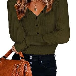 PRETTYGARDEN V Neck Sweater Women - Long Sleeve Sexy Knit Pullover Sweaters (Green, Large)
