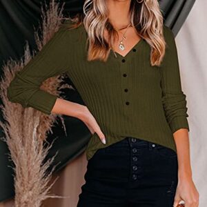 PRETTYGARDEN V Neck Sweater Women - Long Sleeve Sexy Knit Pullover Sweaters (Green, Large)