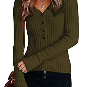 PRETTYGARDEN V Neck Sweater Women - Long Sleeve Sexy Knit Pullover Sweaters (Green, Large)