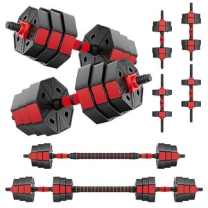 bierdorf professional grade adjustable weights dumbbells set of 2 weight set for home gym 3 in 1 used as barbell, dumbbell, push up bars 40lb free weights dumbbells set for women and men