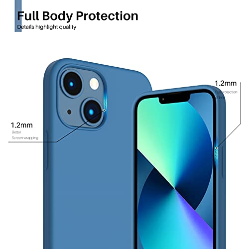 ORNARTO Compatible with iPhone 13 Mini Case, Slim Liquid Silicone 3 Layers Full Covered Soft Gel Rubber with Microfiber Case Cover 5.4 inch-Blue