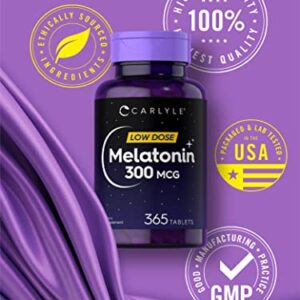 Carlyle Melatonin 300 mcg | 365 Tablets | Low Dose | Vegetarian, Non-GMO, Gluten Free