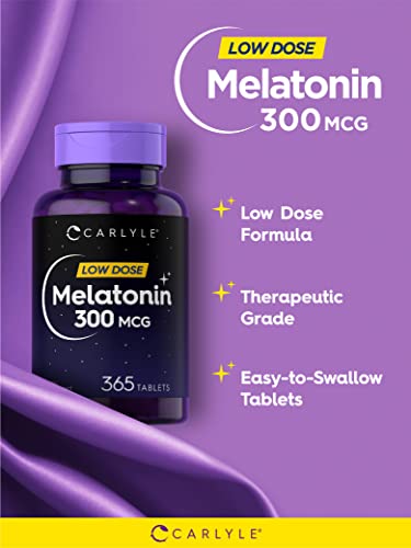 Carlyle Melatonin 300 mcg | 365 Tablets | Low Dose | Vegetarian, Non-GMO, Gluten Free