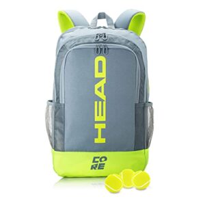 head core tennis backpack - 2 racquet carrying bag w/padded shoulder straps / grey/yellow / large