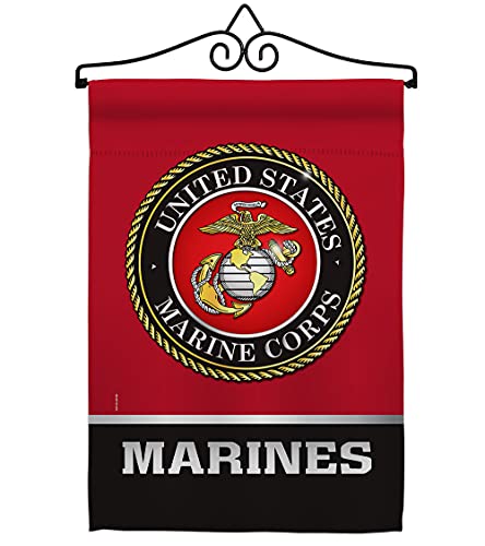 US MILITARY United State Garden Flag Set Wall Hanger Armed Forces Marine Corps USMC Semper Fi American Military Veteran Retire Official House Banner Small Yard Gift Double-Sided, Made in USA