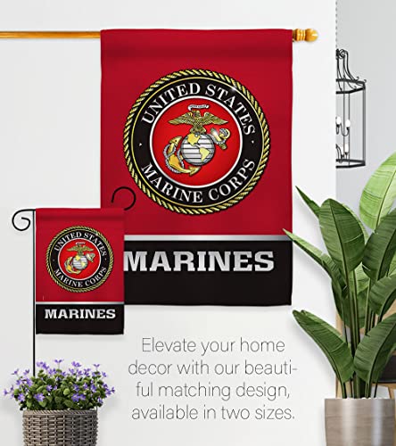 US MILITARY United State Garden Flag Set Wall Hanger Armed Forces Marine Corps USMC Semper Fi American Military Veteran Retire Official House Banner Small Yard Gift Double-Sided, Made in USA