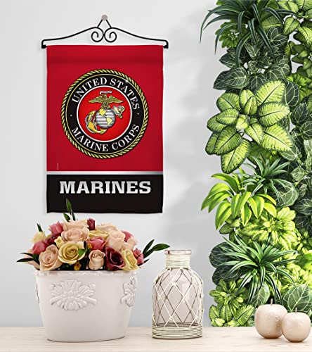 US MILITARY United State Garden Flag Set Wall Hanger Armed Forces Marine Corps USMC Semper Fi American Military Veteran Retire Official House Banner Small Yard Gift Double-Sided, Made in USA