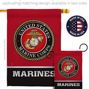 US MILITARY United State Garden Flag Set Wall Hanger Armed Forces Marine Corps USMC Semper Fi American Military Veteran Retire Official House Banner Small Yard Gift Double-Sided, Made in USA