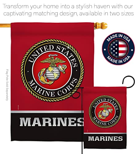 US MILITARY United State Garden Flag Set Wall Hanger Armed Forces Marine Corps USMC Semper Fi American Military Veteran Retire Official House Banner Small Yard Gift Double-Sided, Made in USA