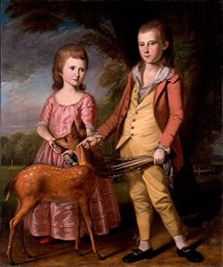 portrait of the stanly children boy and girl with little deer 1782 painting by charles willson peale 16" x 20" image size art repro on matte paper