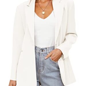 Womens Casual Blazers Long Sleeve Oversized Open Front Business Lapel Button Work Office Jackets Cream White