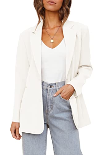 Womens Casual Blazers Long Sleeve Oversized Open Front Business Lapel Button Work Office Jackets Cream White