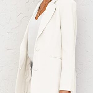 Womens Casual Blazers Long Sleeve Oversized Open Front Business Lapel Button Work Office Jackets Cream White